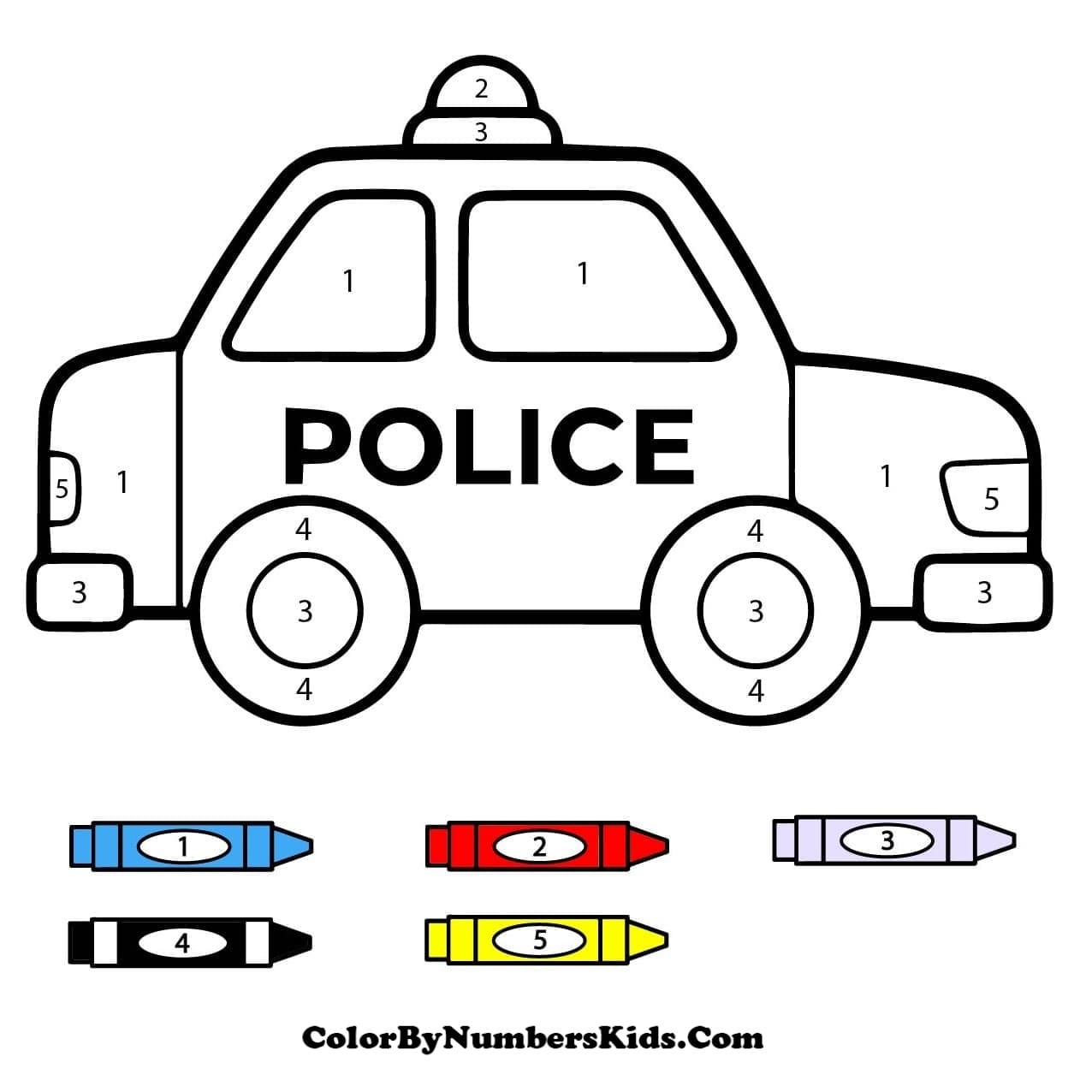 Free Police Car Color By Number