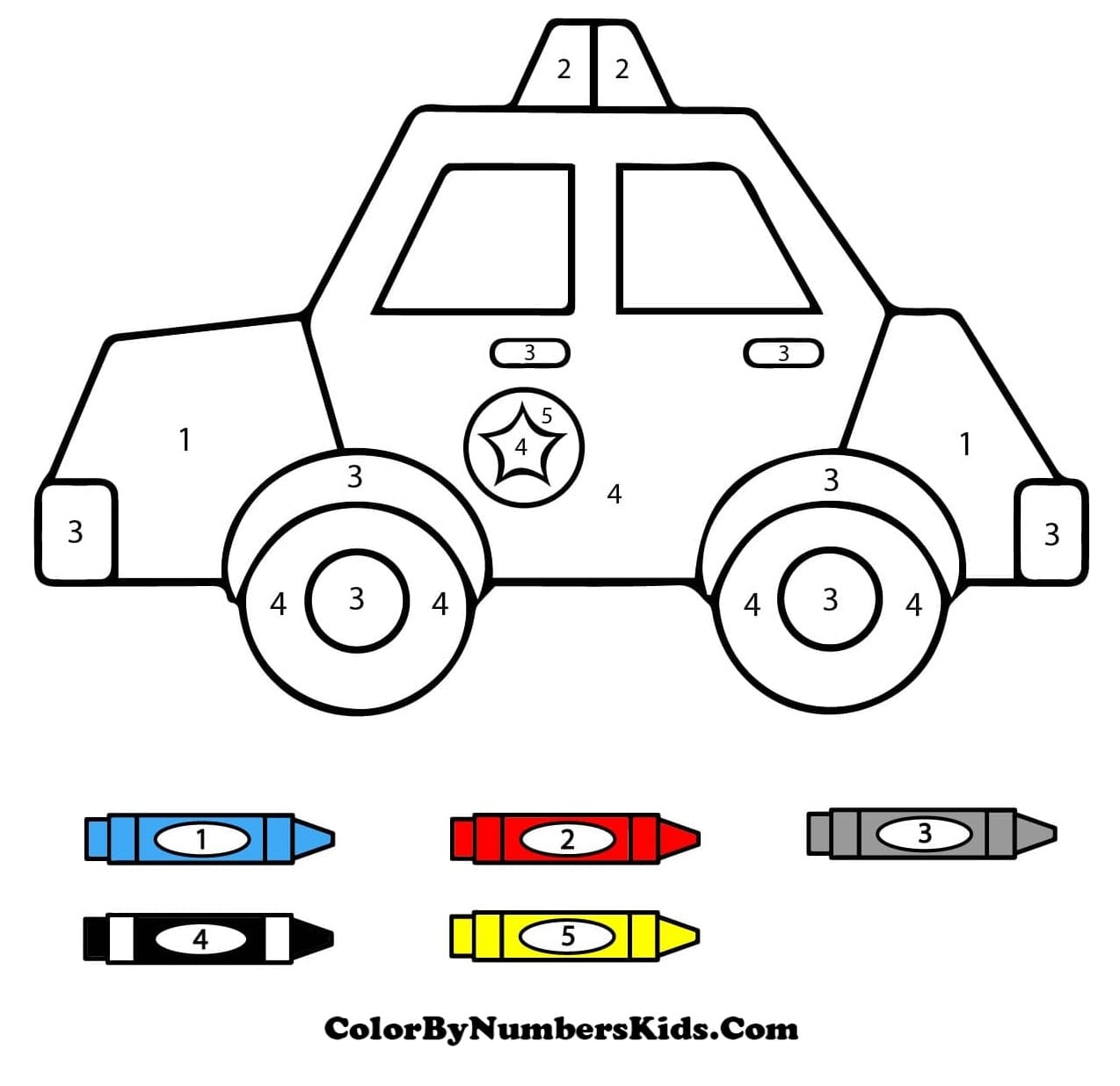 Free Printable Police Car Color By Number