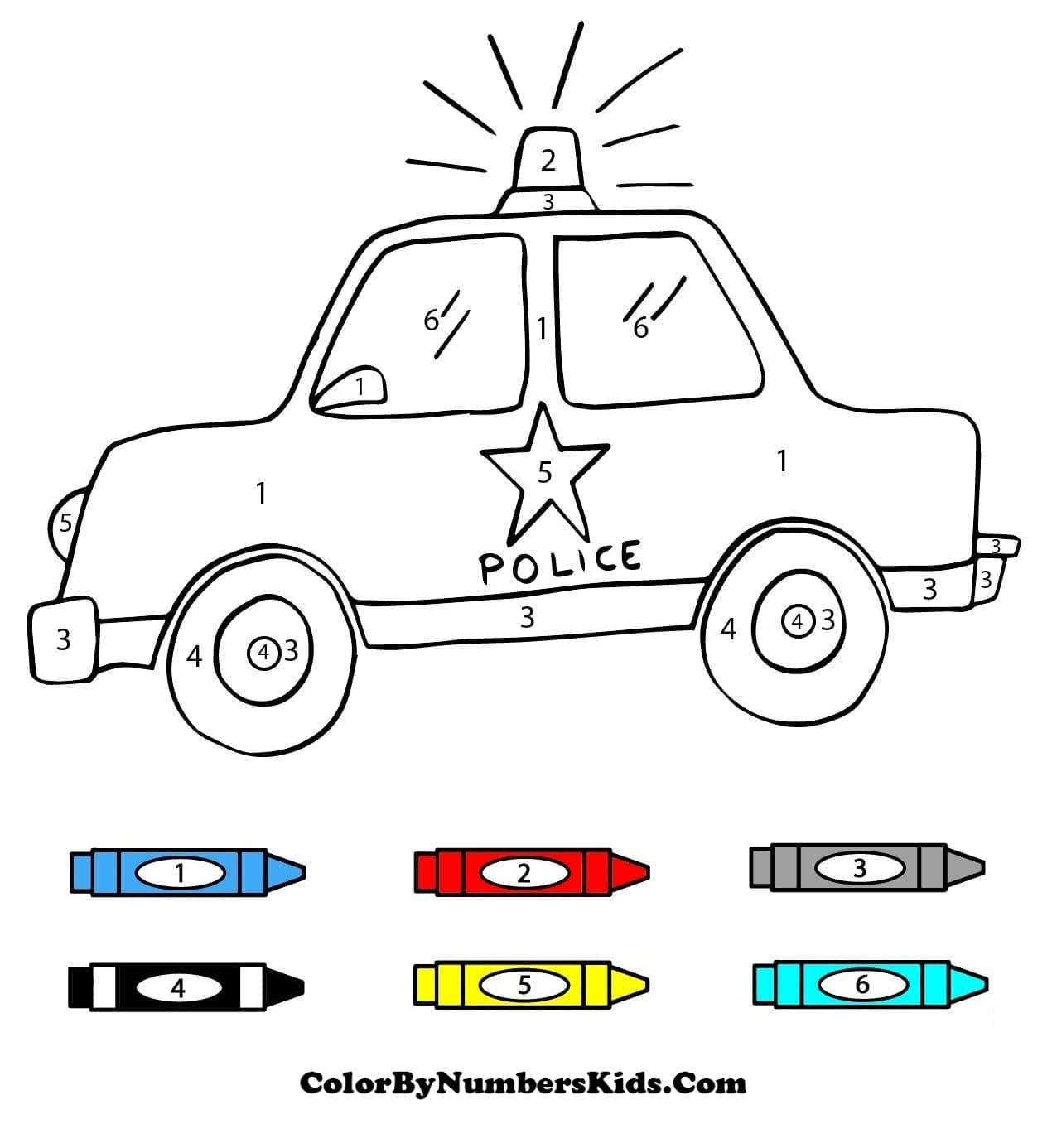 Funny Police Car Color By Number
