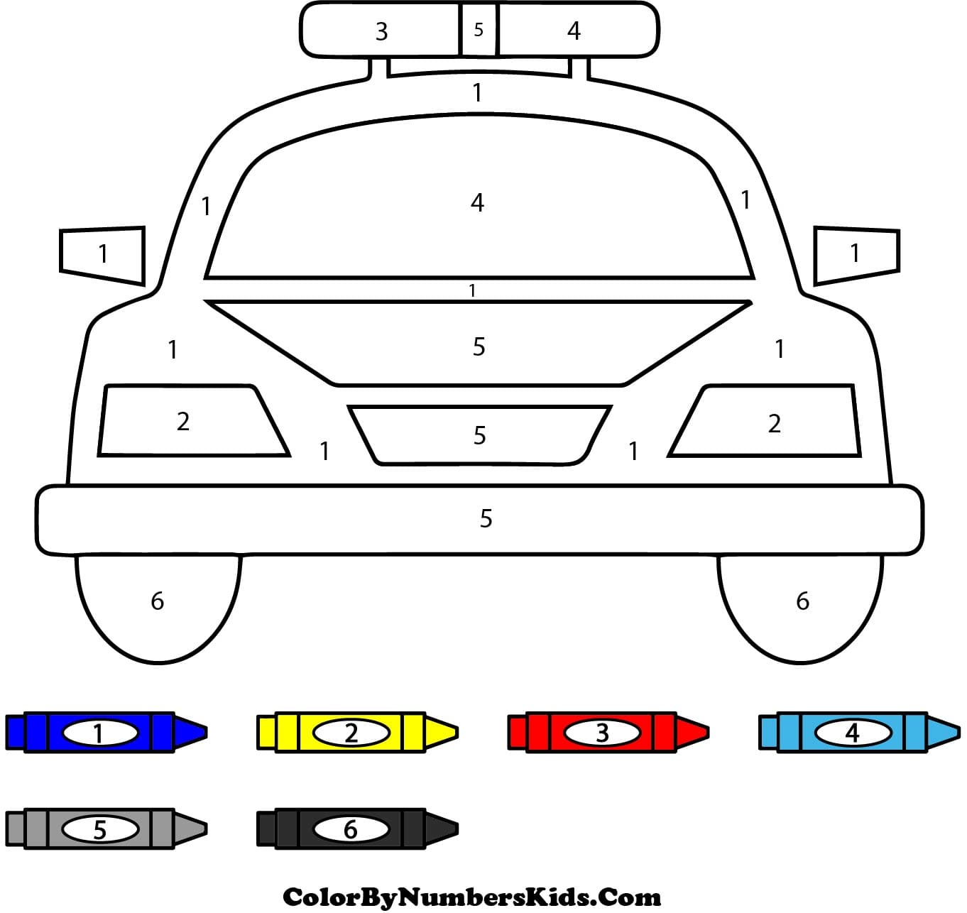 Kid Police Car Color By Number