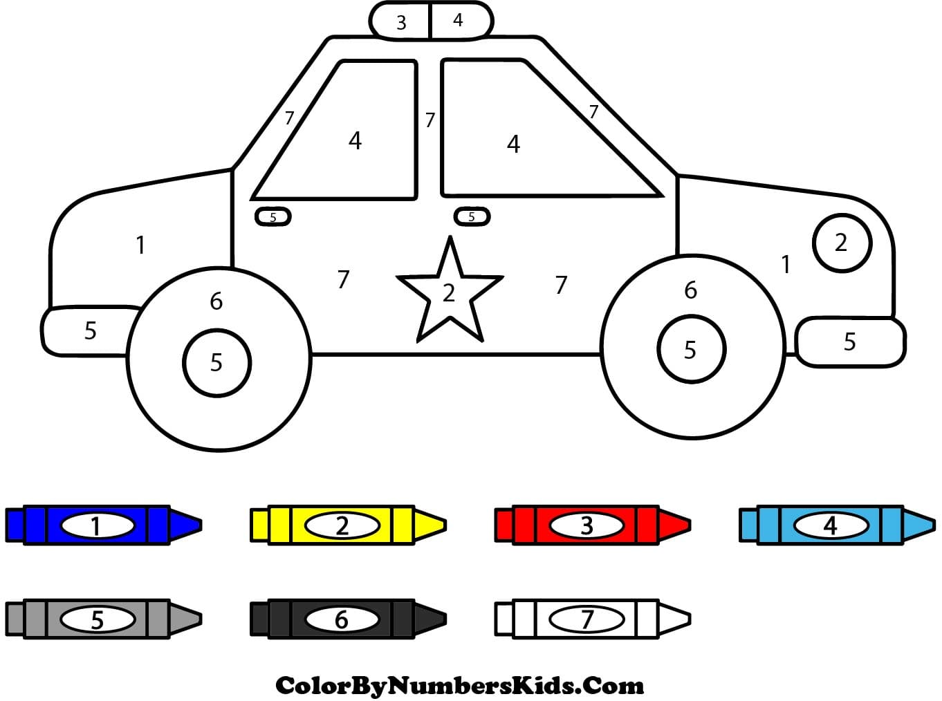 Kids Police Car Color By Number