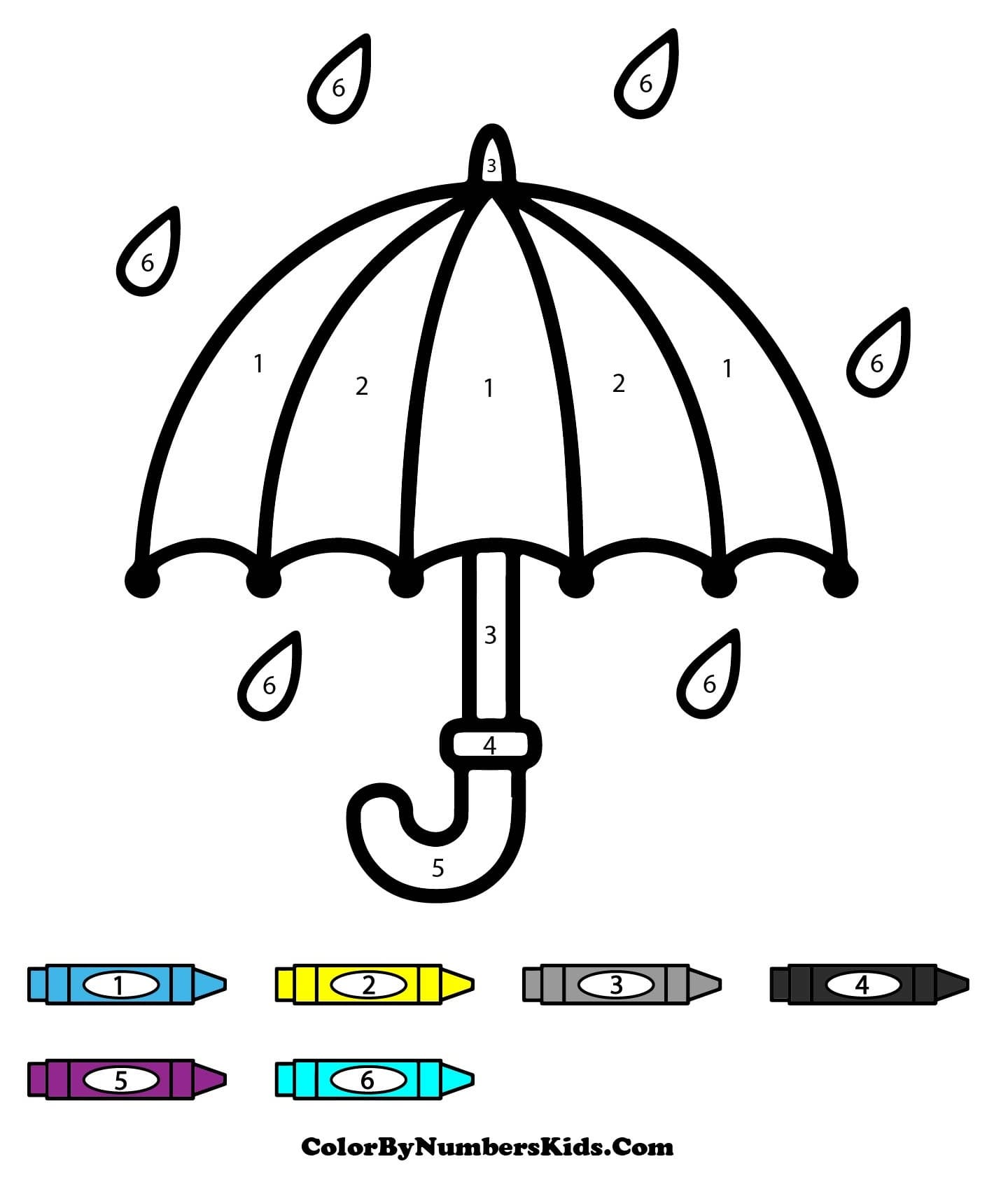 Kids Umbrella Color By Number
