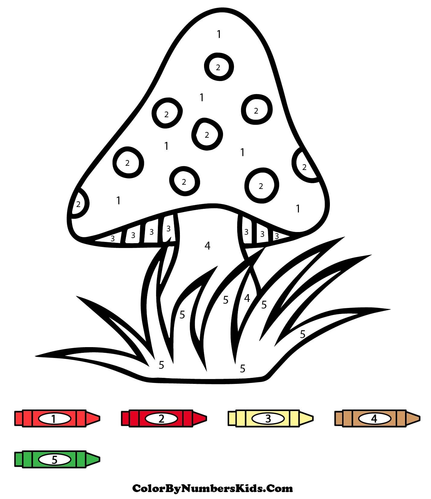 Mushroom Color By Number For Kids