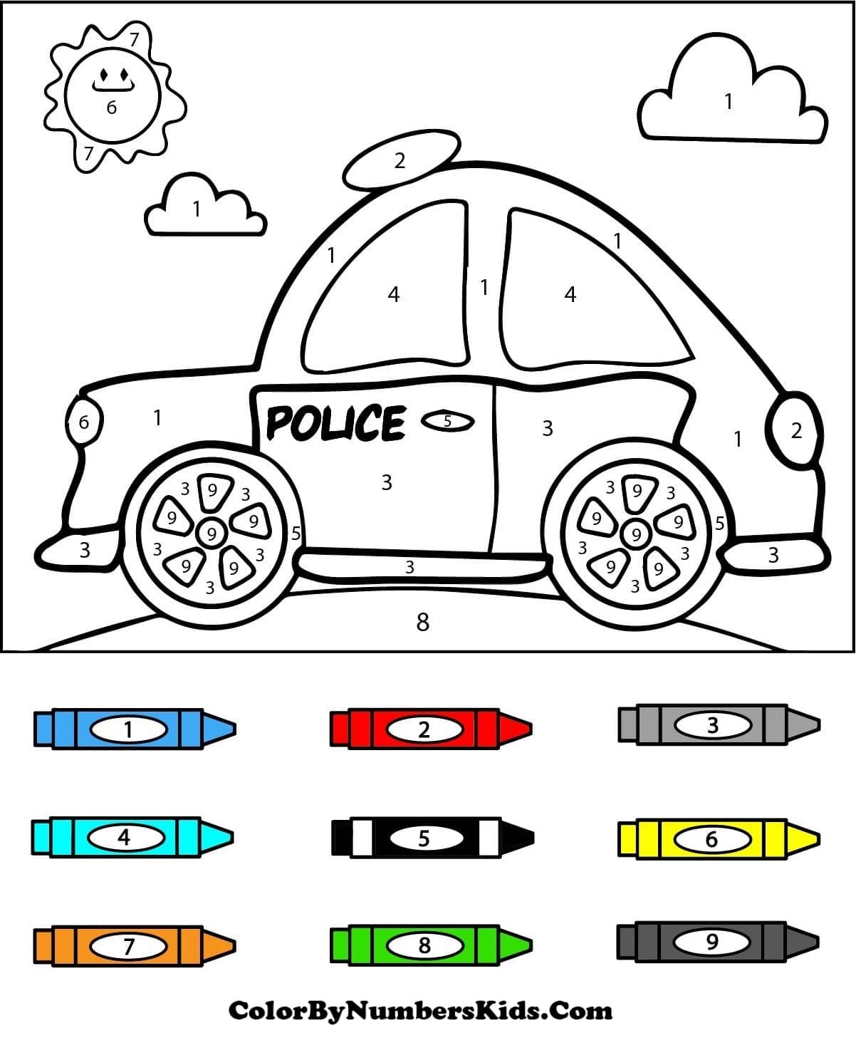 Nice Police Car Color By Number