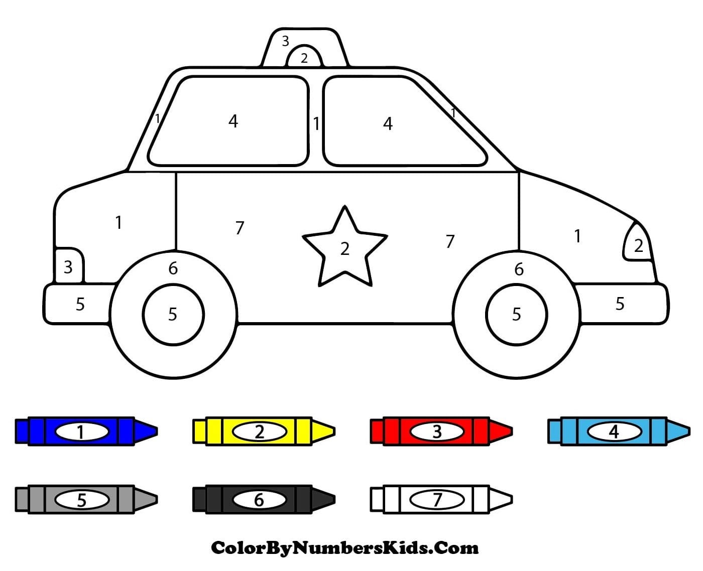 Police Car Color By Number For Kid