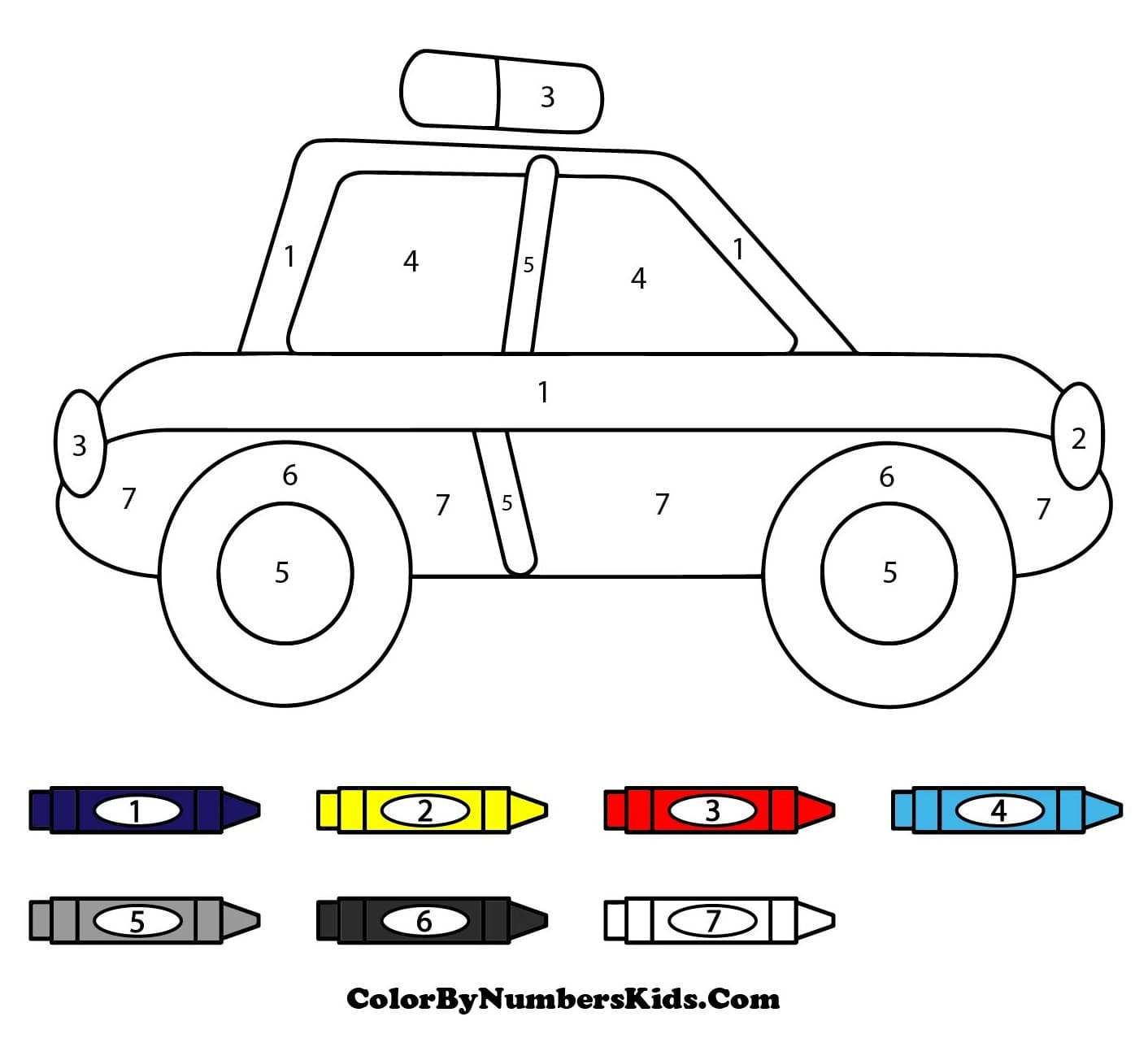 Police Car Color By Number Sheet