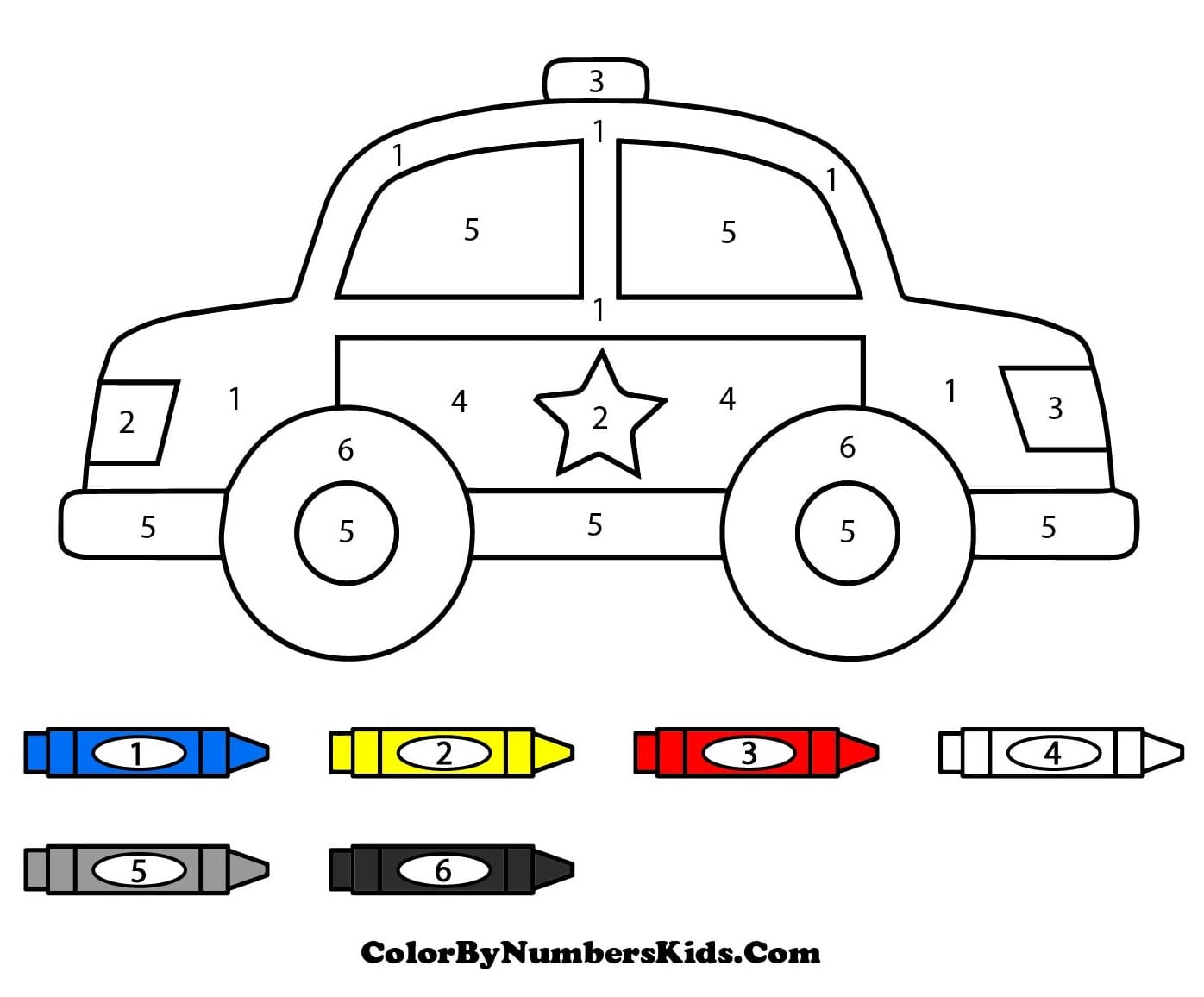 Police Car Color By Number Sheets