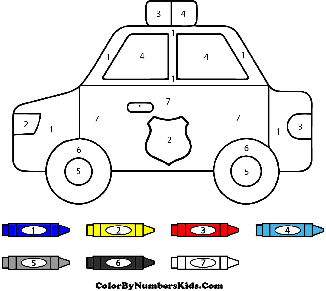 Police Car Kid Color By Number