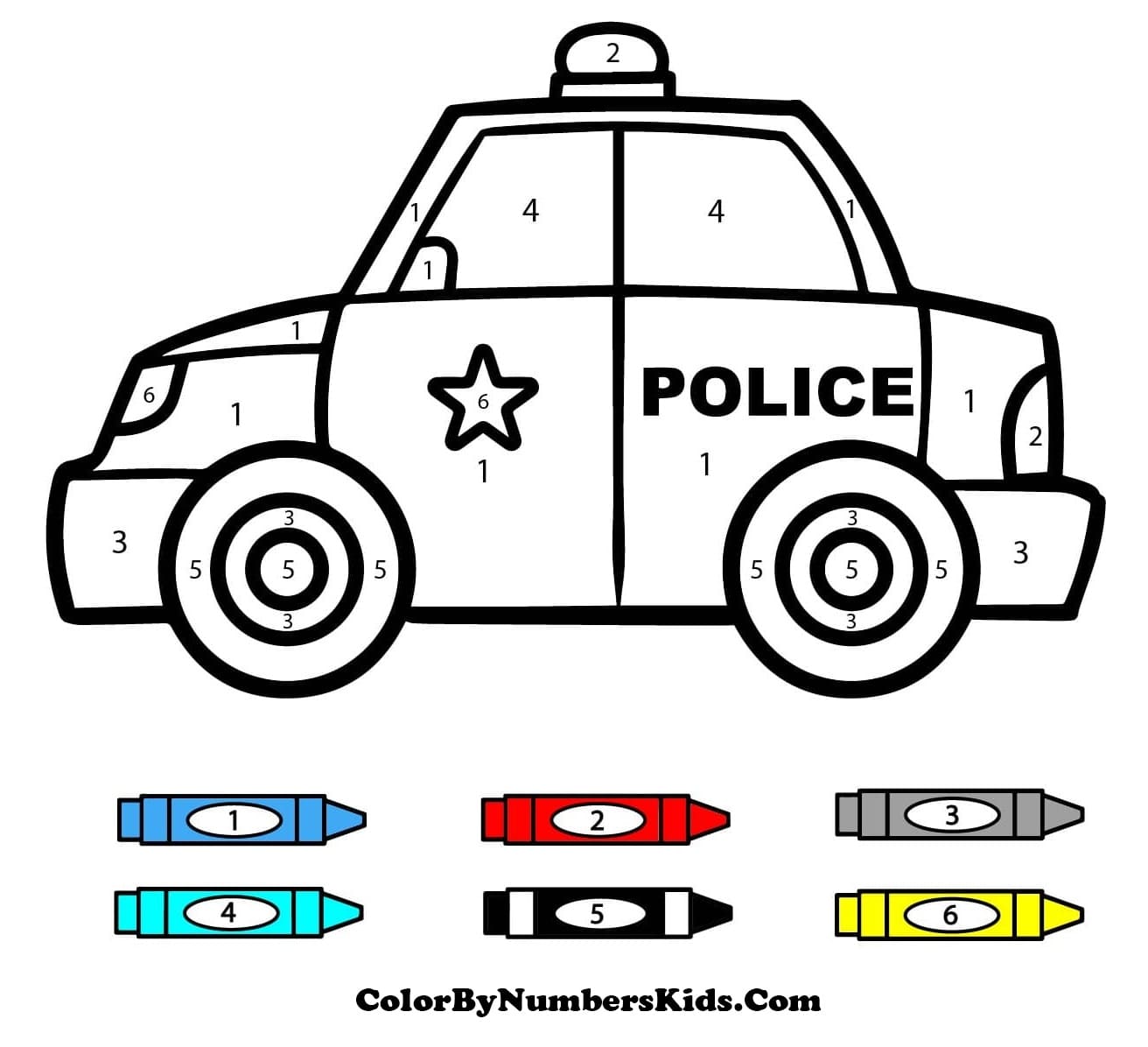 Print Police Car Color By Number