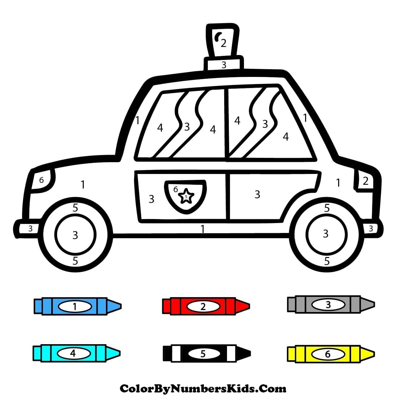 Printable Police Car Color By Number