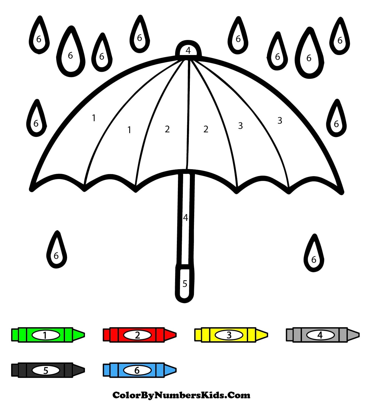 Rain and Umbrella Color By Number