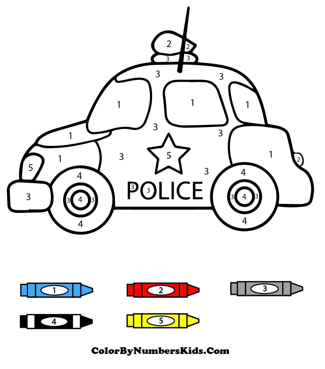 Simple and Cute Police Car Color By Number