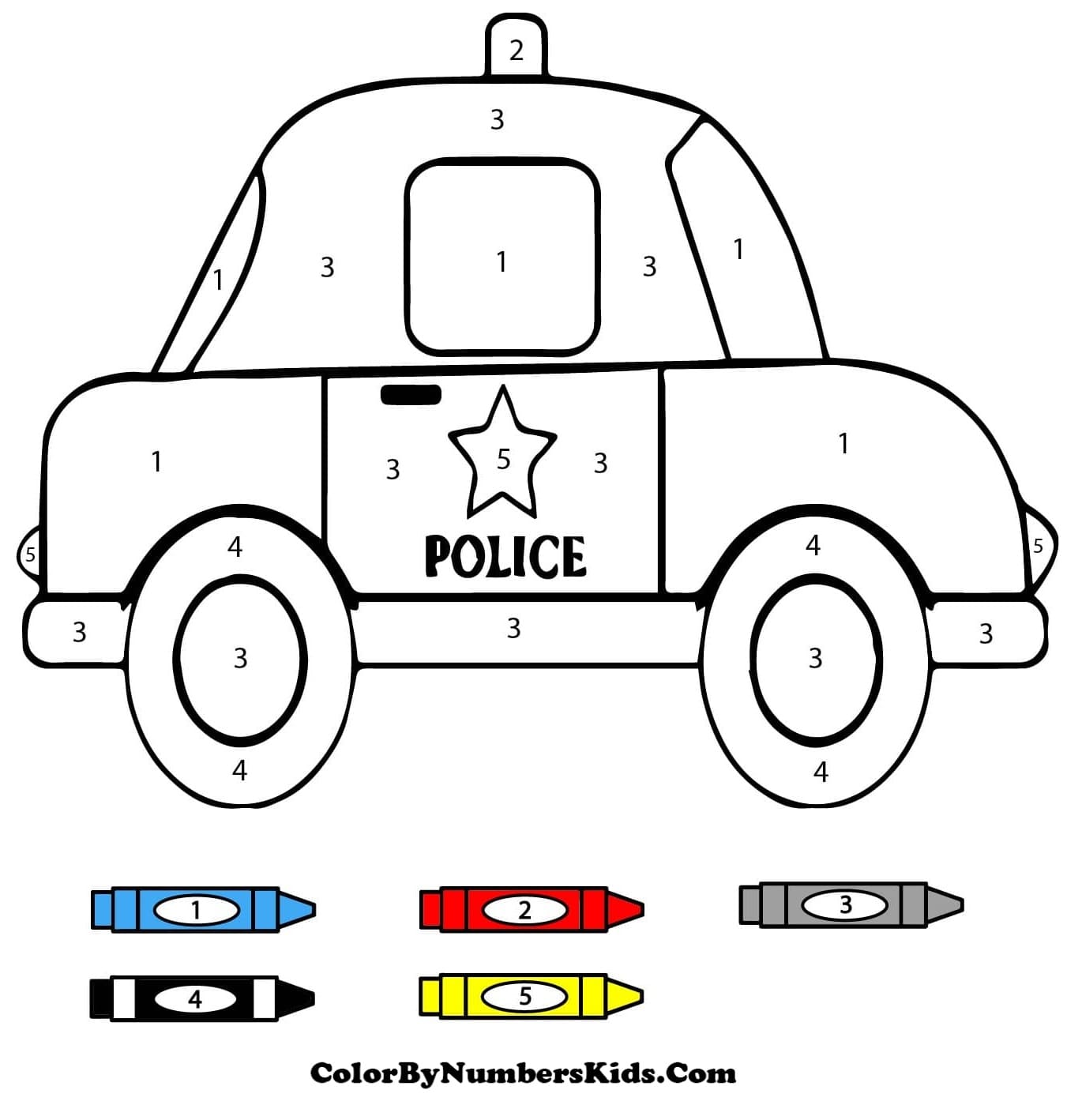 Simple Police Car Color By Number