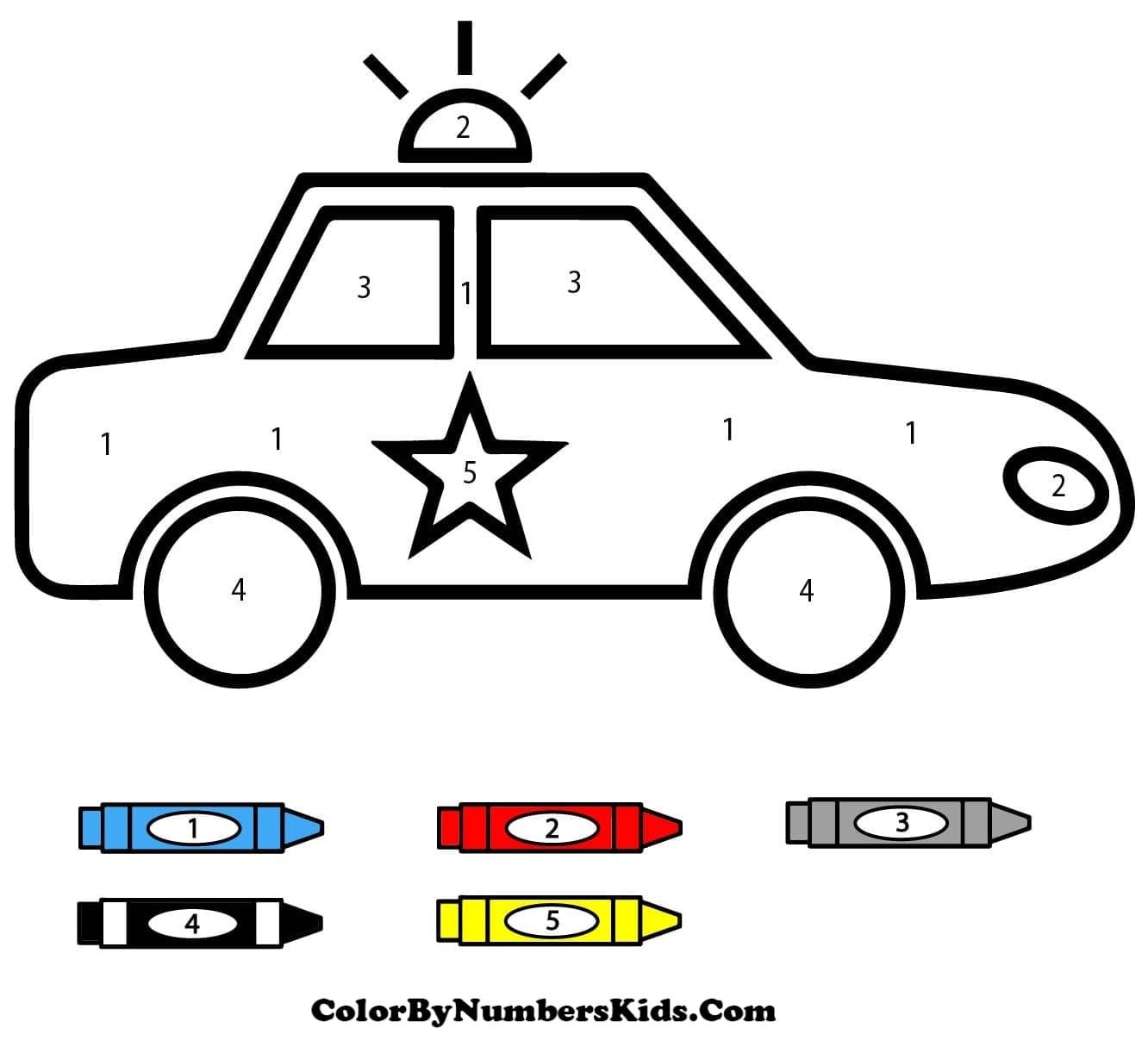 Small Police Car Color By Number