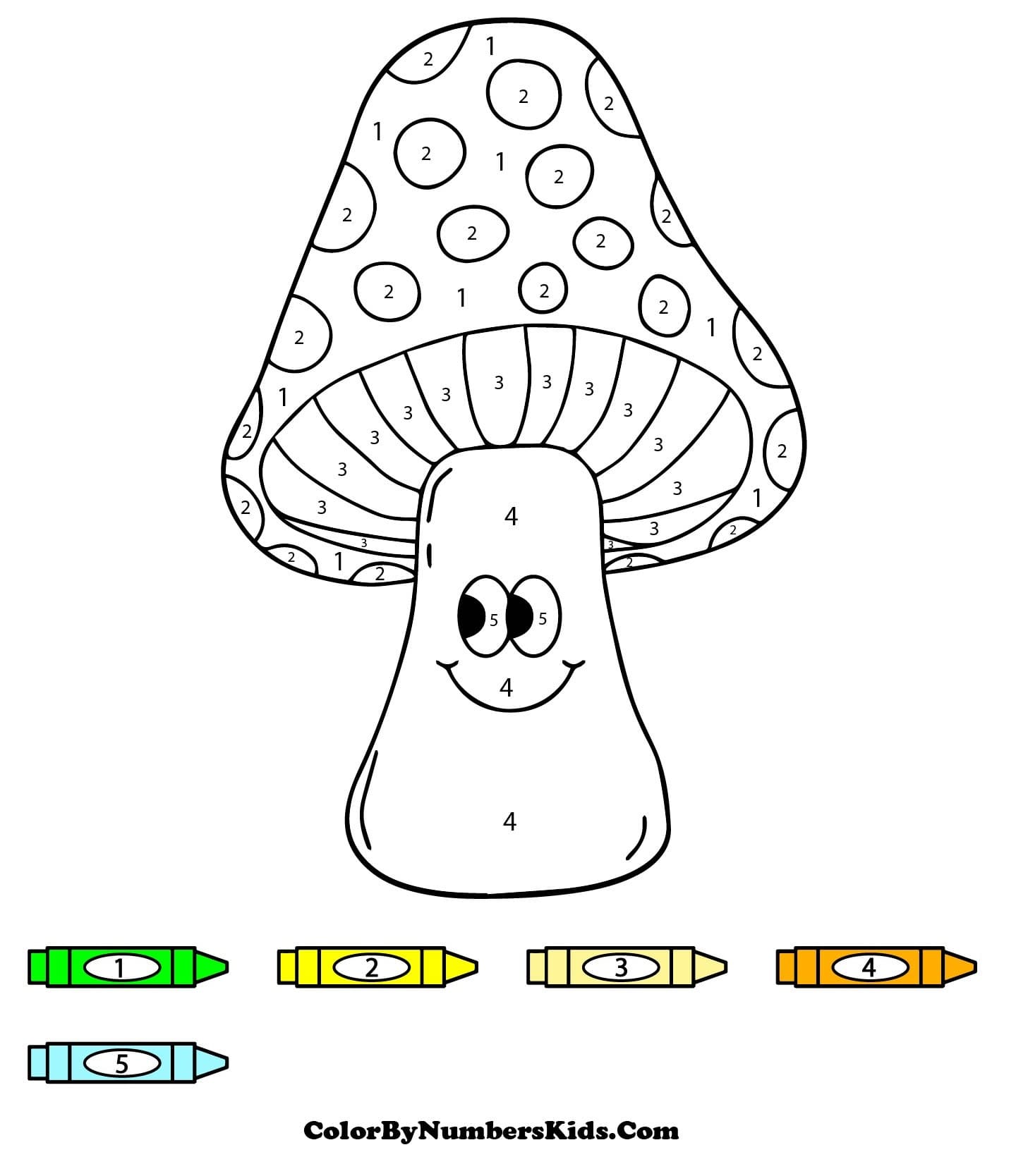 Smiling Mushroom Color By Number