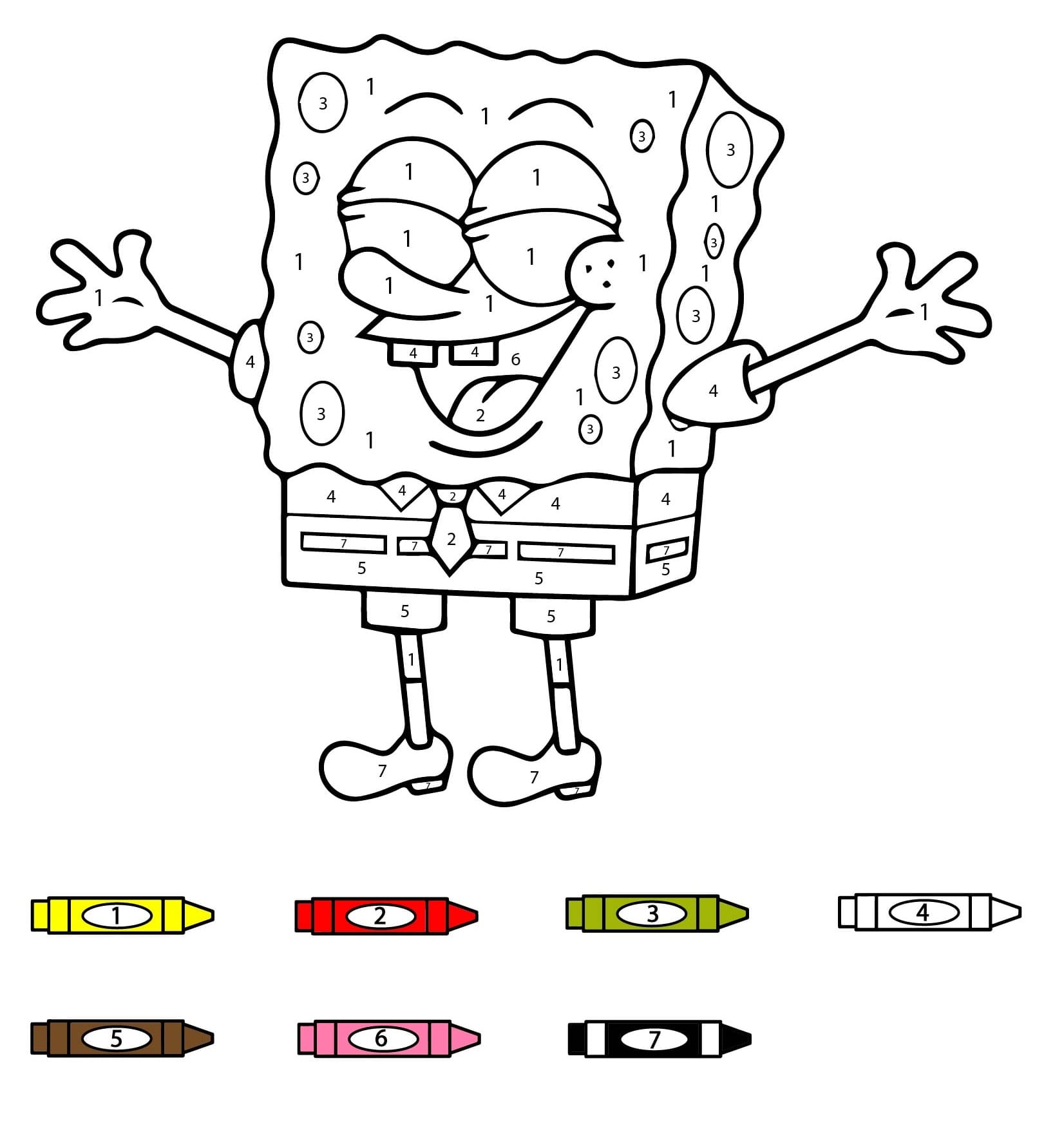 Smiling Spongebob Color by Number