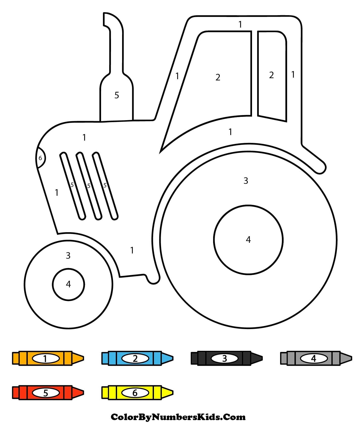 Tractor Color By Number Worksheets