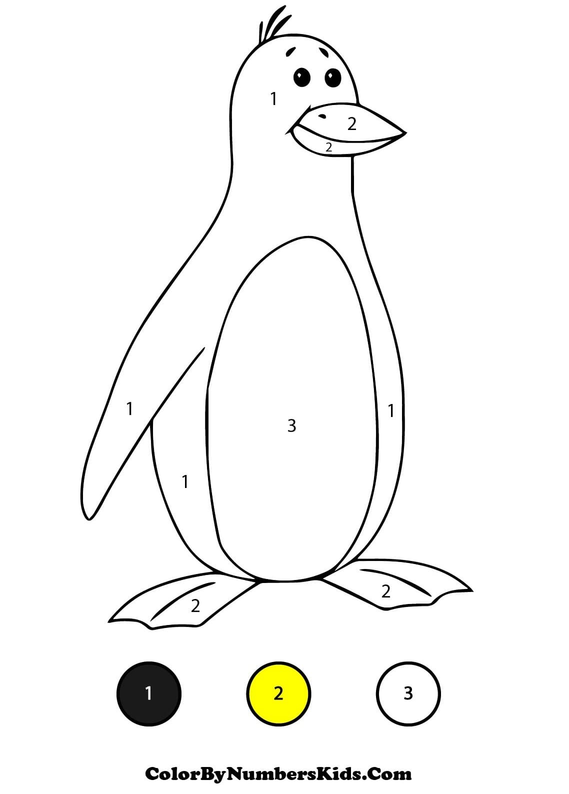 Color By Number Cartoon Penguin