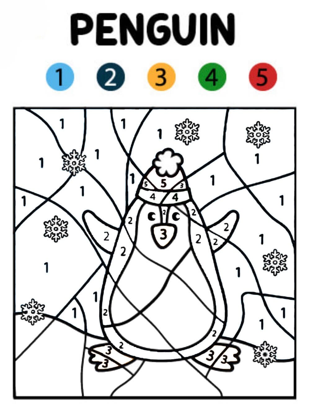 Color By Number Christmas Penguin