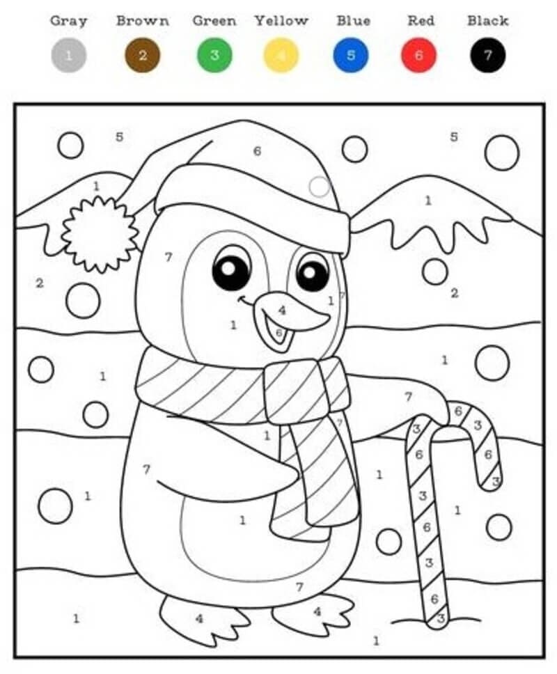 Cute Christmas Penguin Color By Number