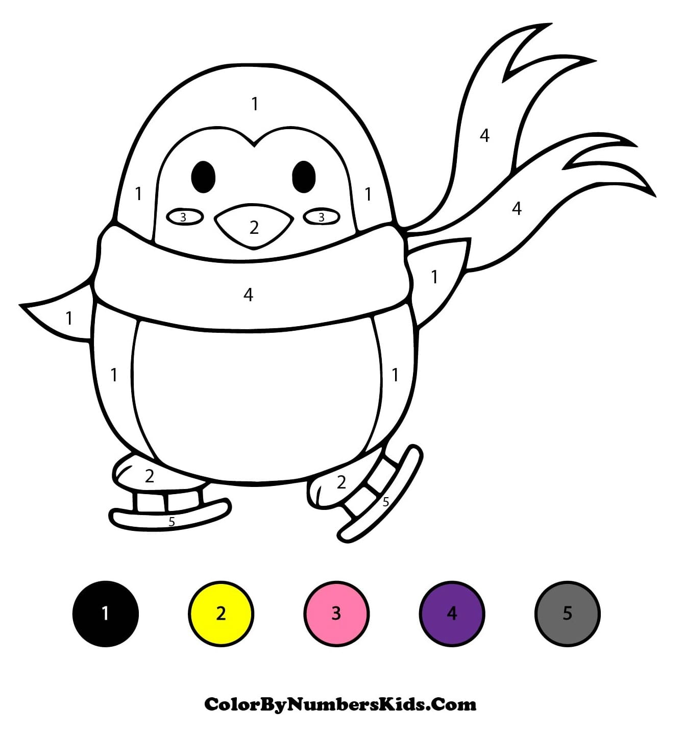 Penguin Skiing Color By Number