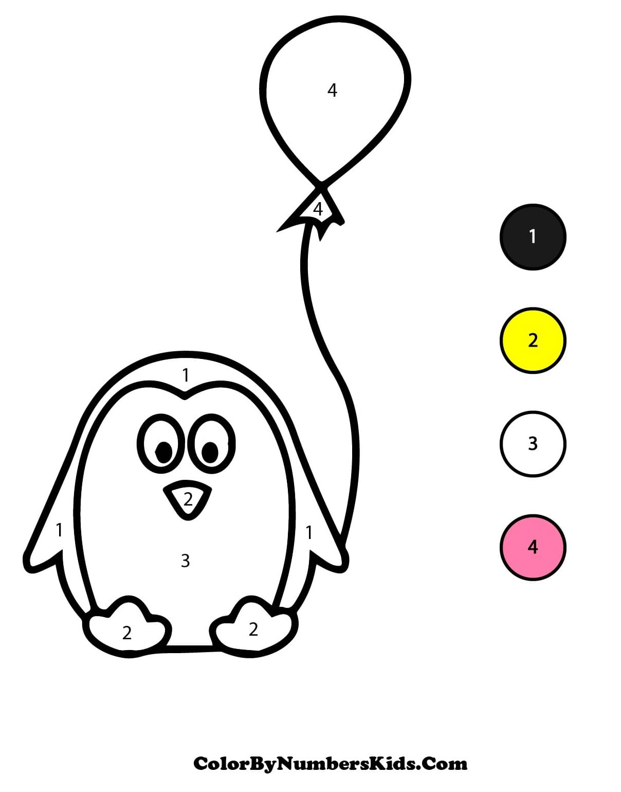 Penguin with Balloon Color By Number