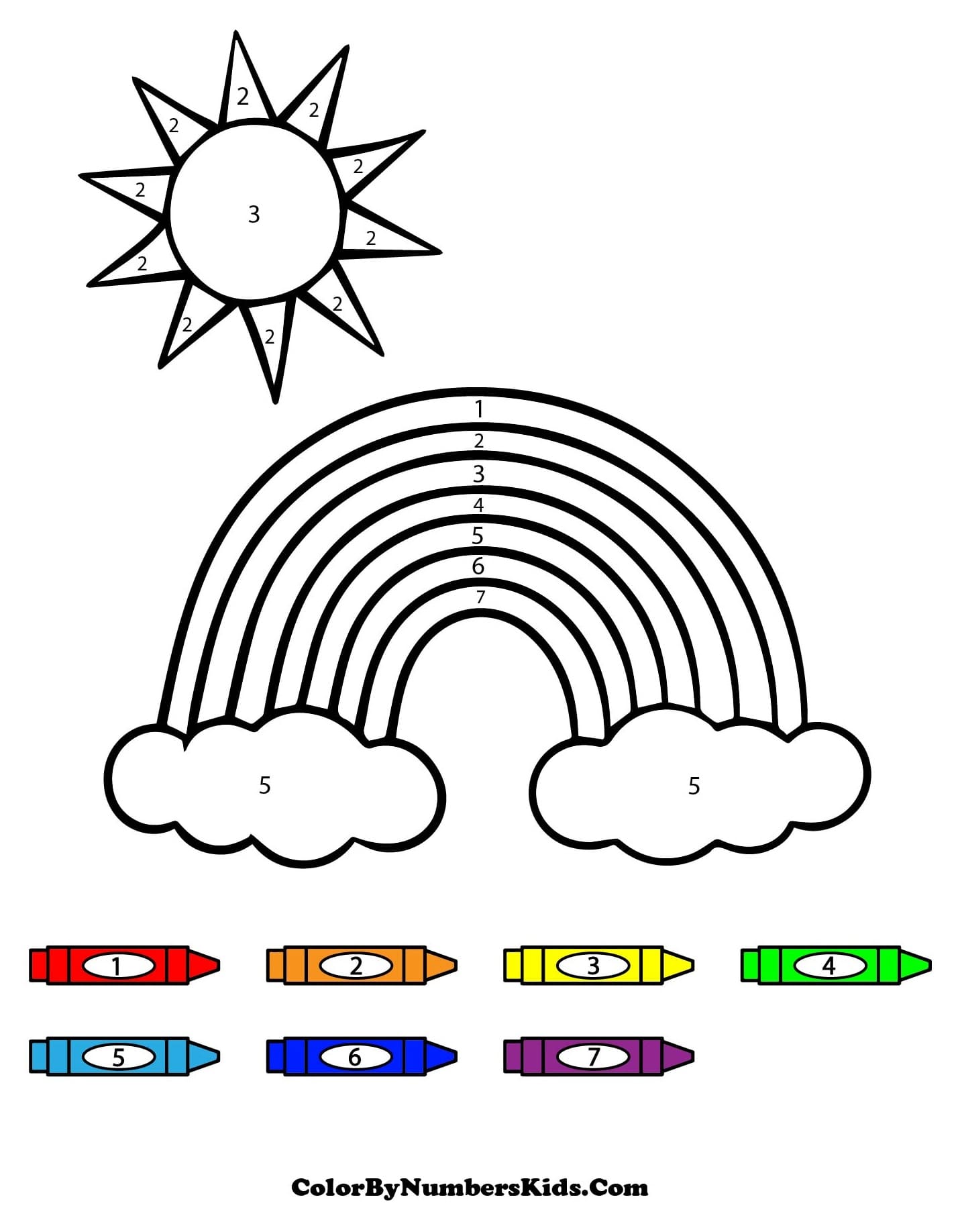 Sun and Rainbow Color By Number