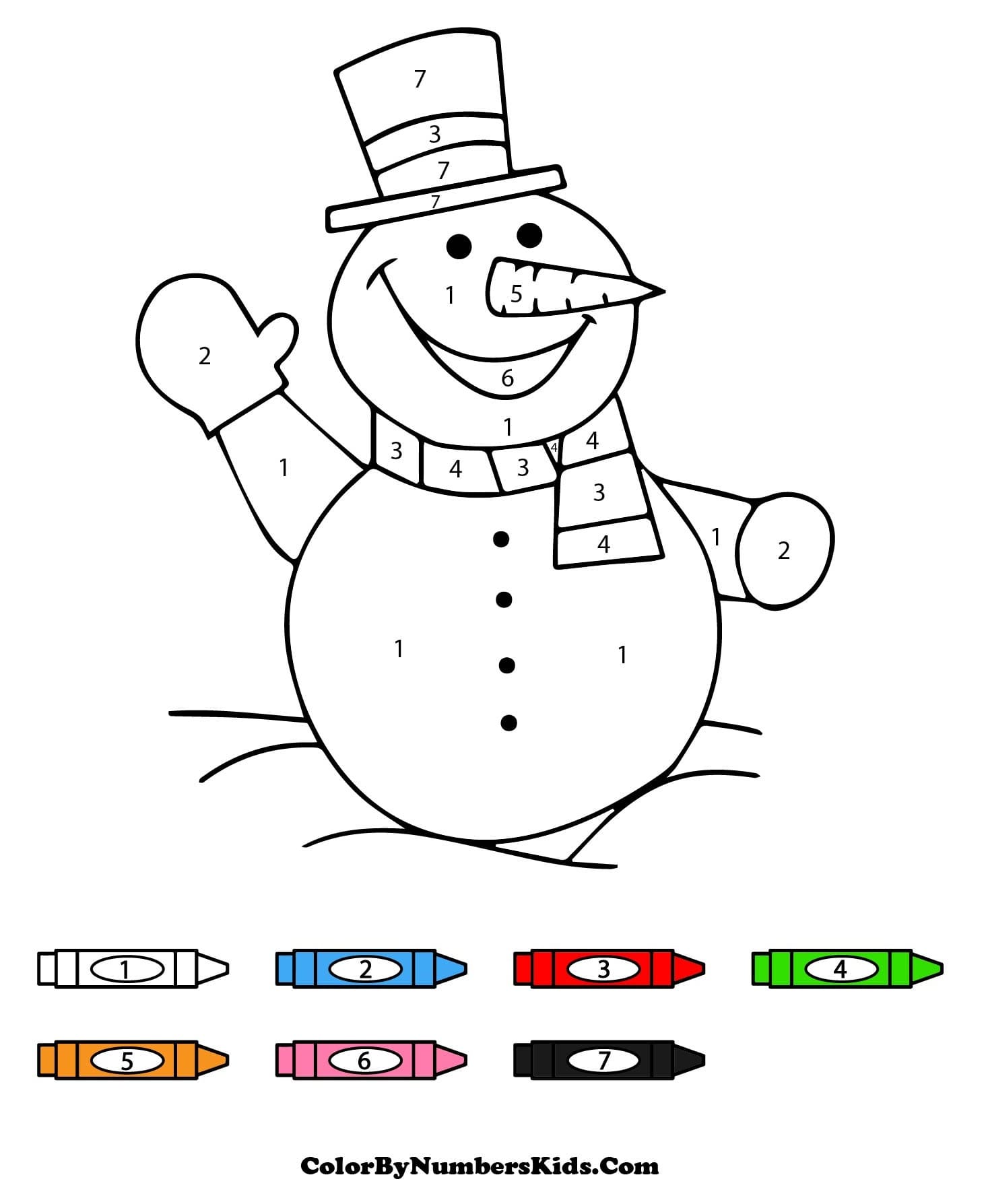 Cartoon Snowman Color By Number