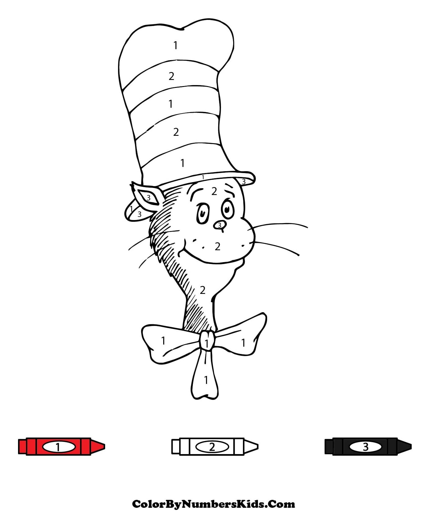 Cat in The Hat by Dr. Seuss Color By Number