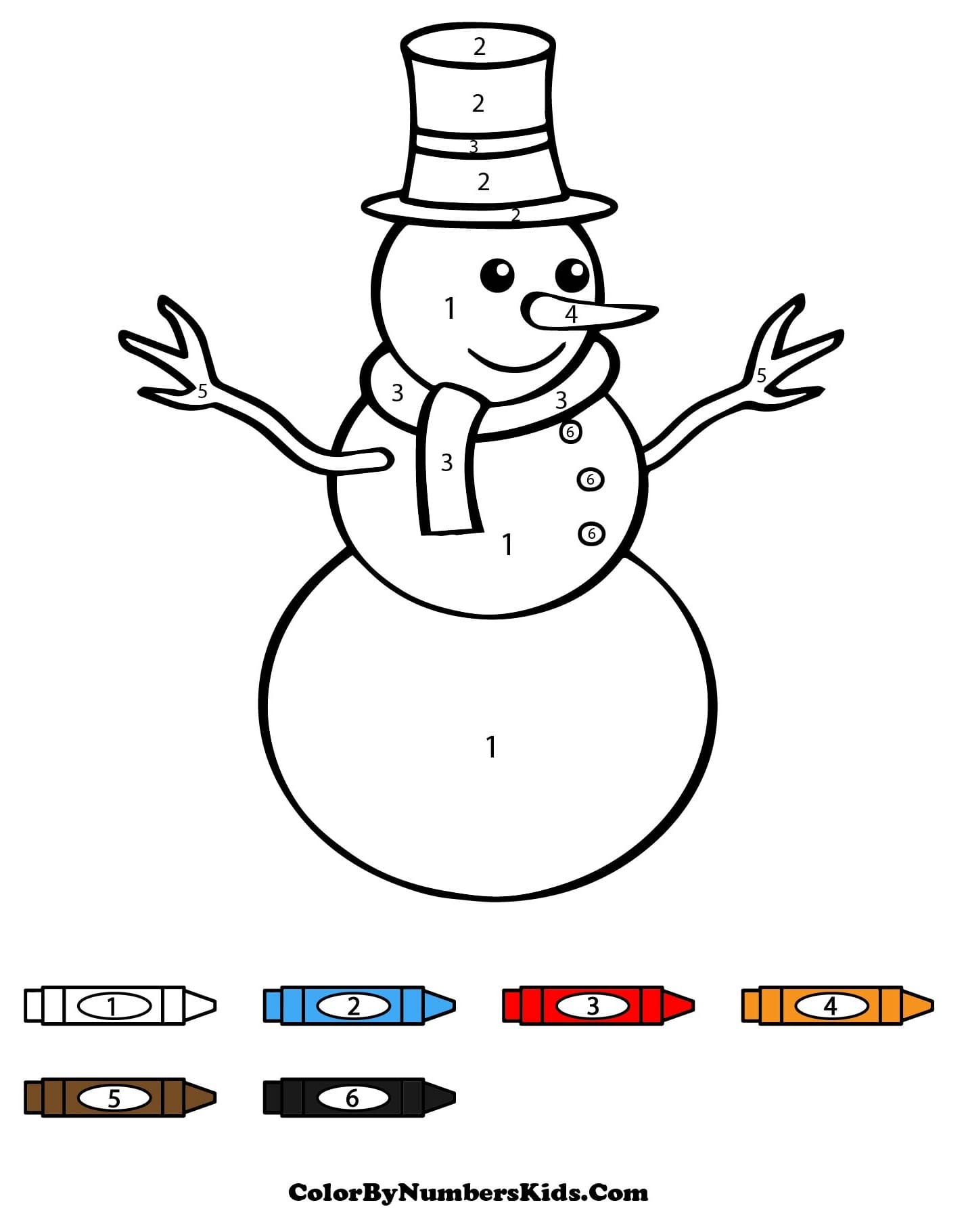 Friendly Snowman Color By Number