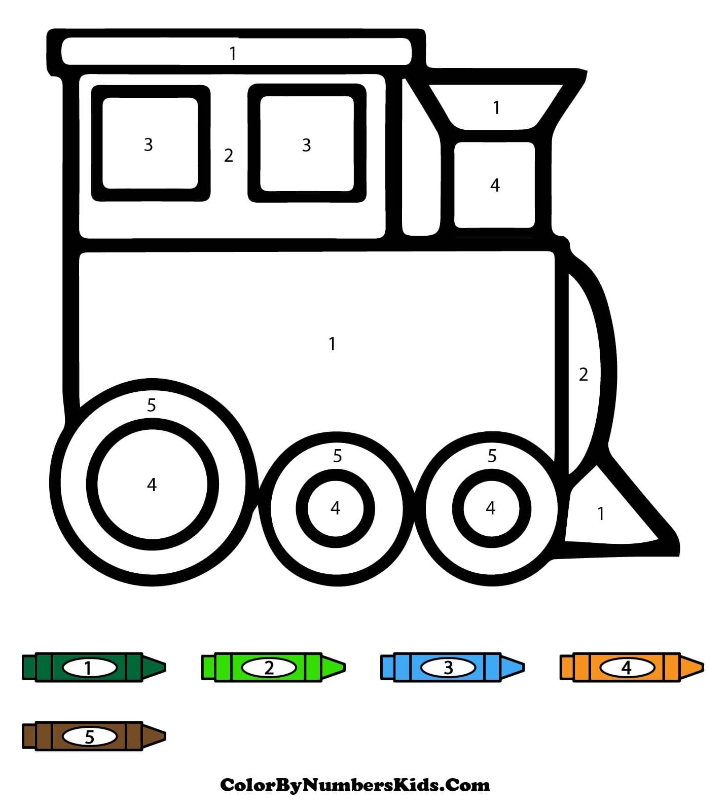 Kids Train Color By Number