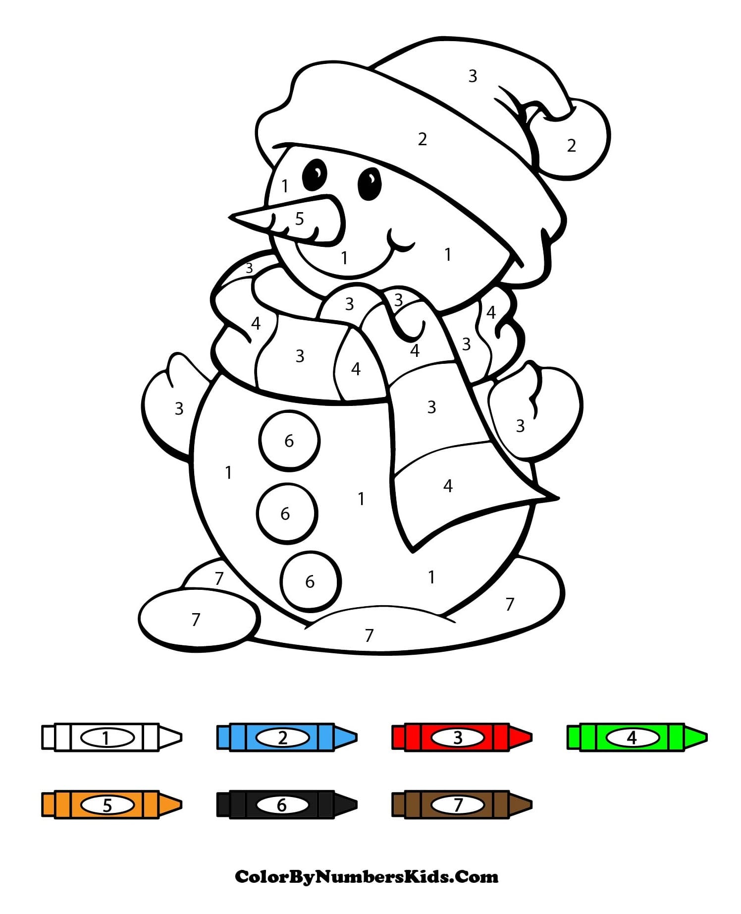 Smiling Snowman Color By Number