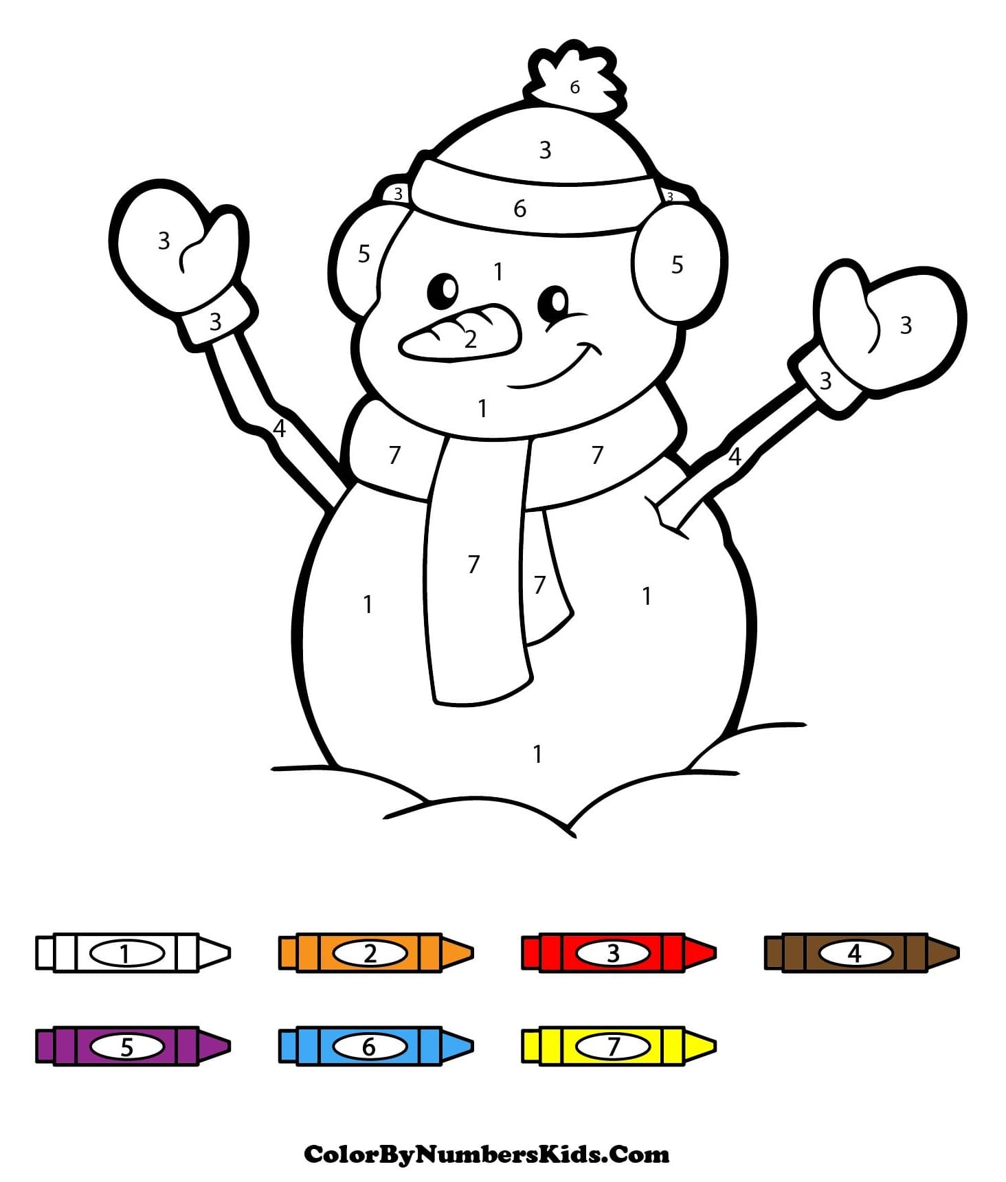 Snowman Color By Number For Kids