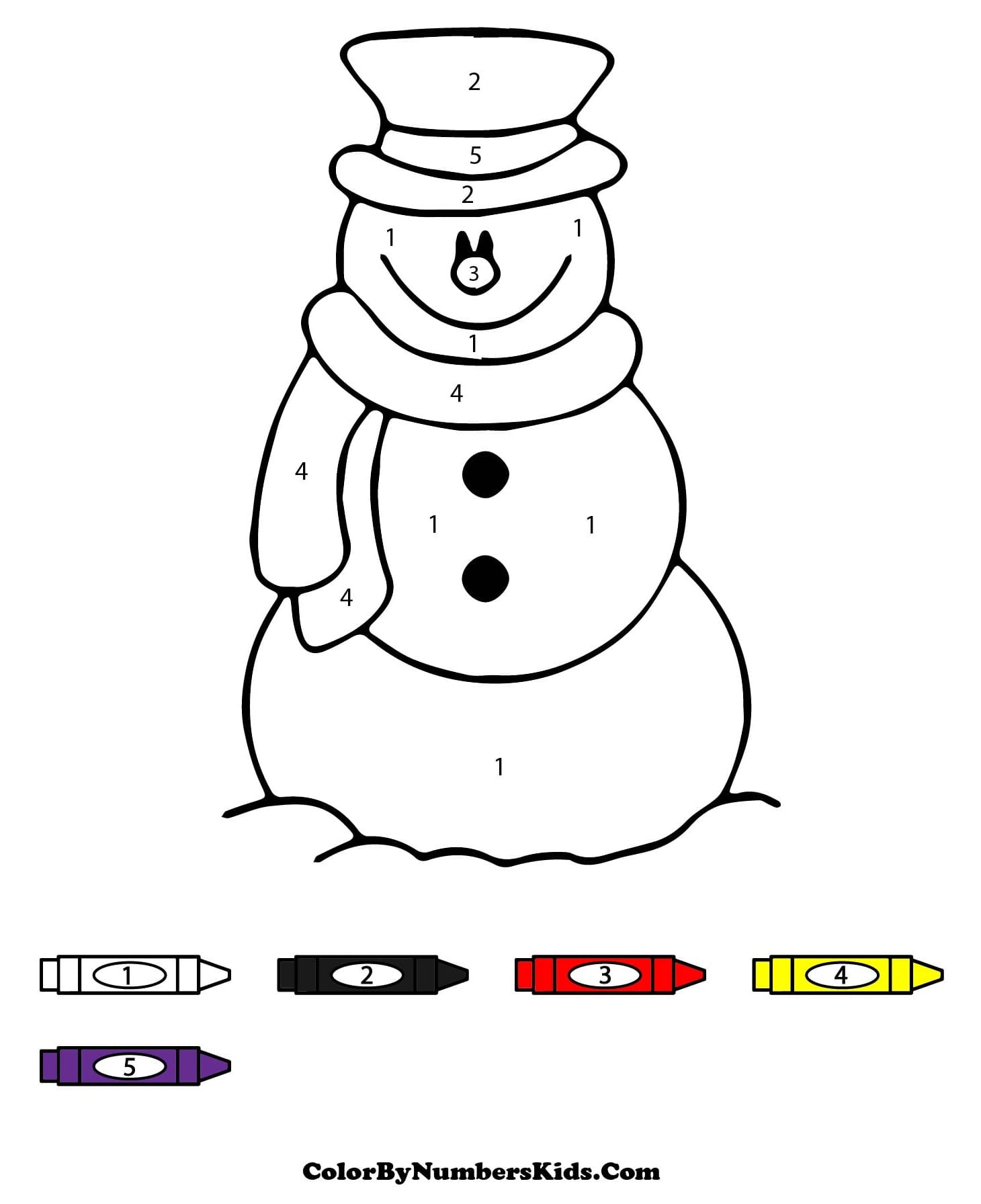 Snowman Color By Number Worksheet