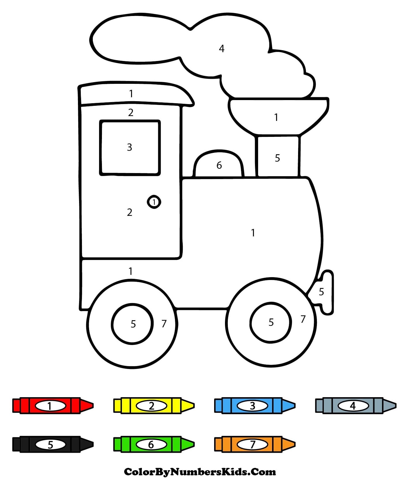 Train Color By Number For Kids