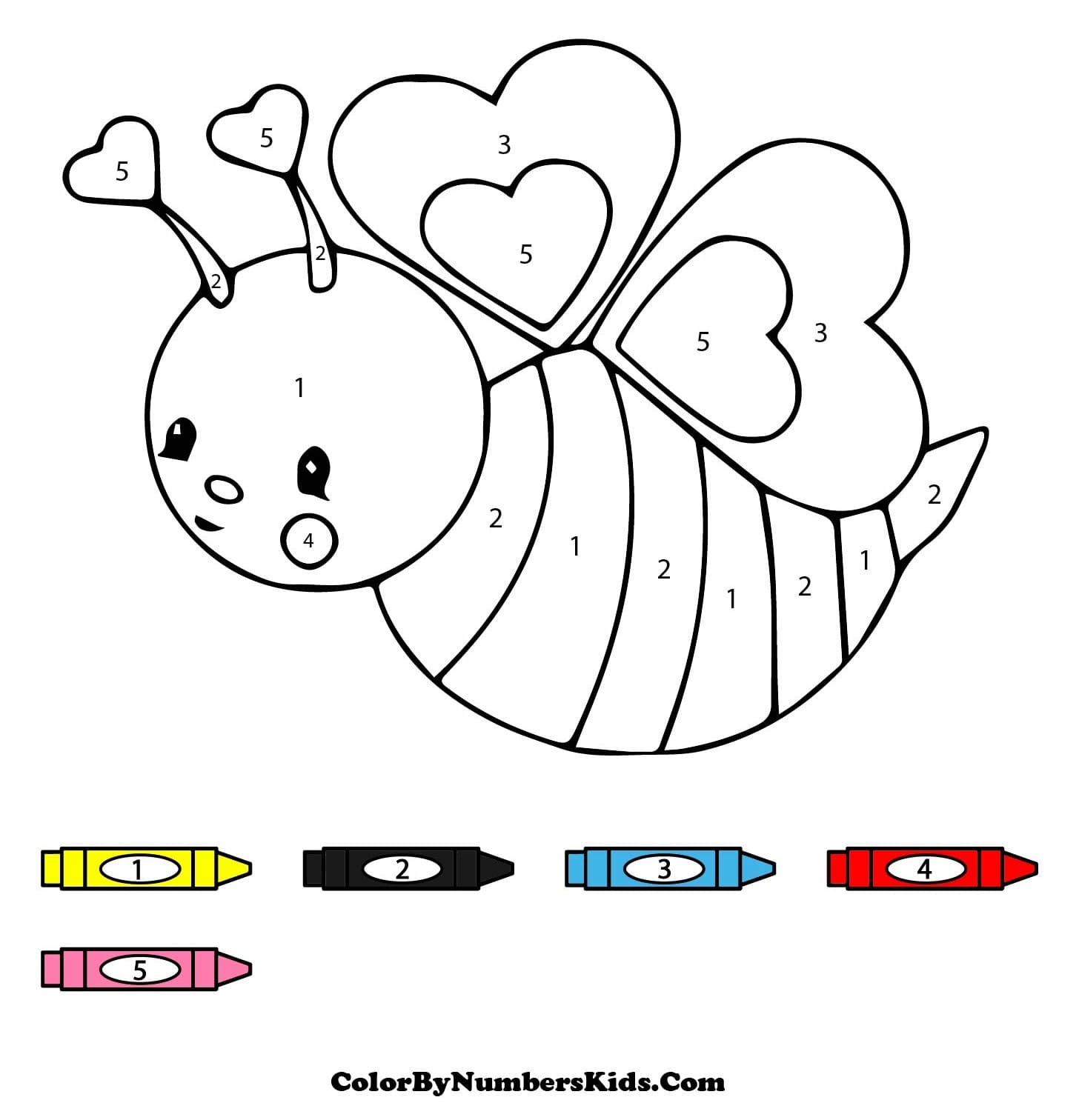 Valentine Bee Color By Number