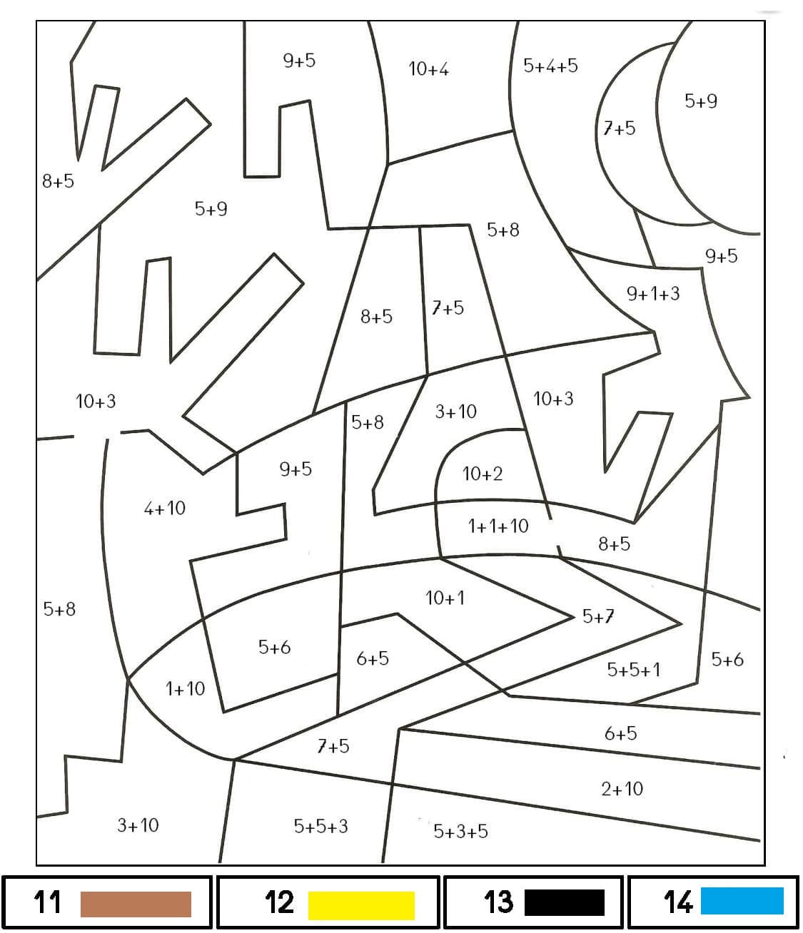 Addition Color By Number For Kids