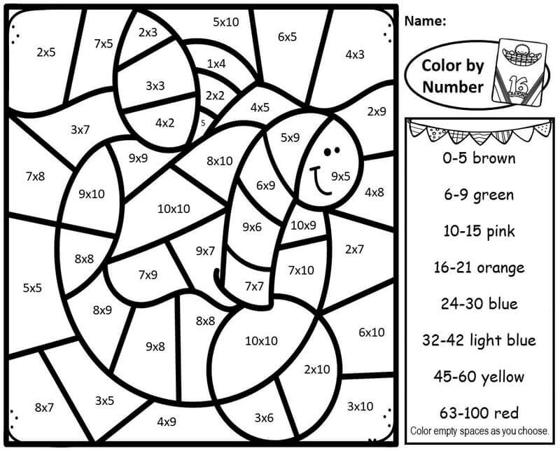 Apple Worm Multiplication Color By Number