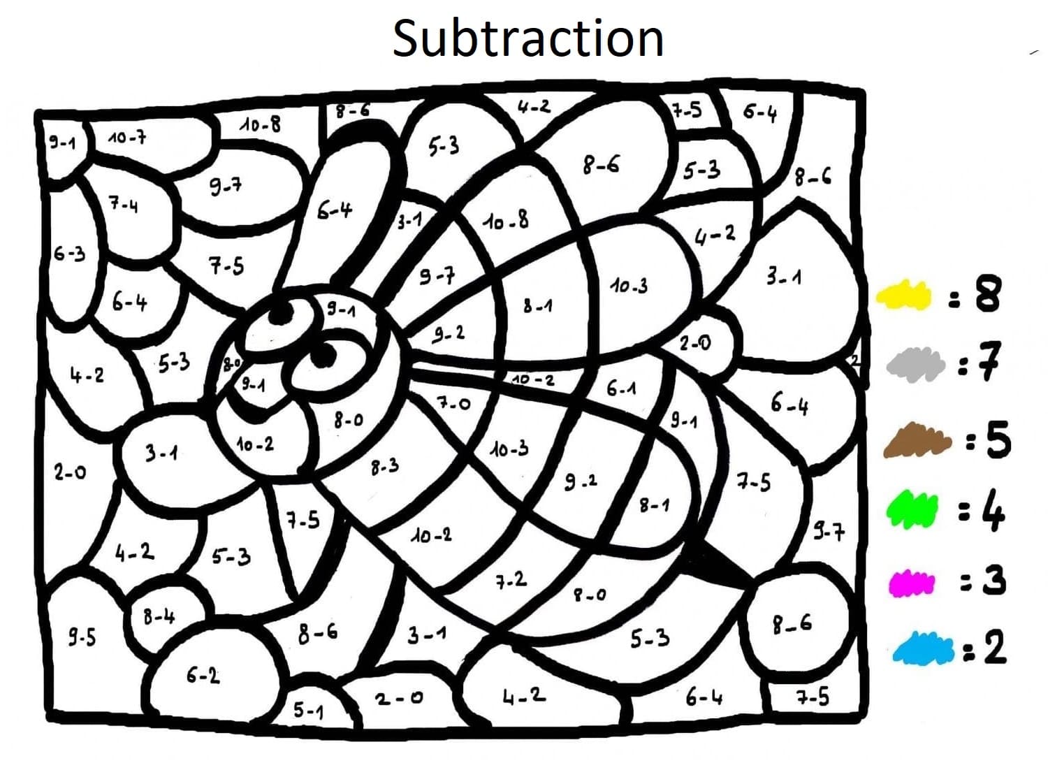 Bee Subtraction Color By Number