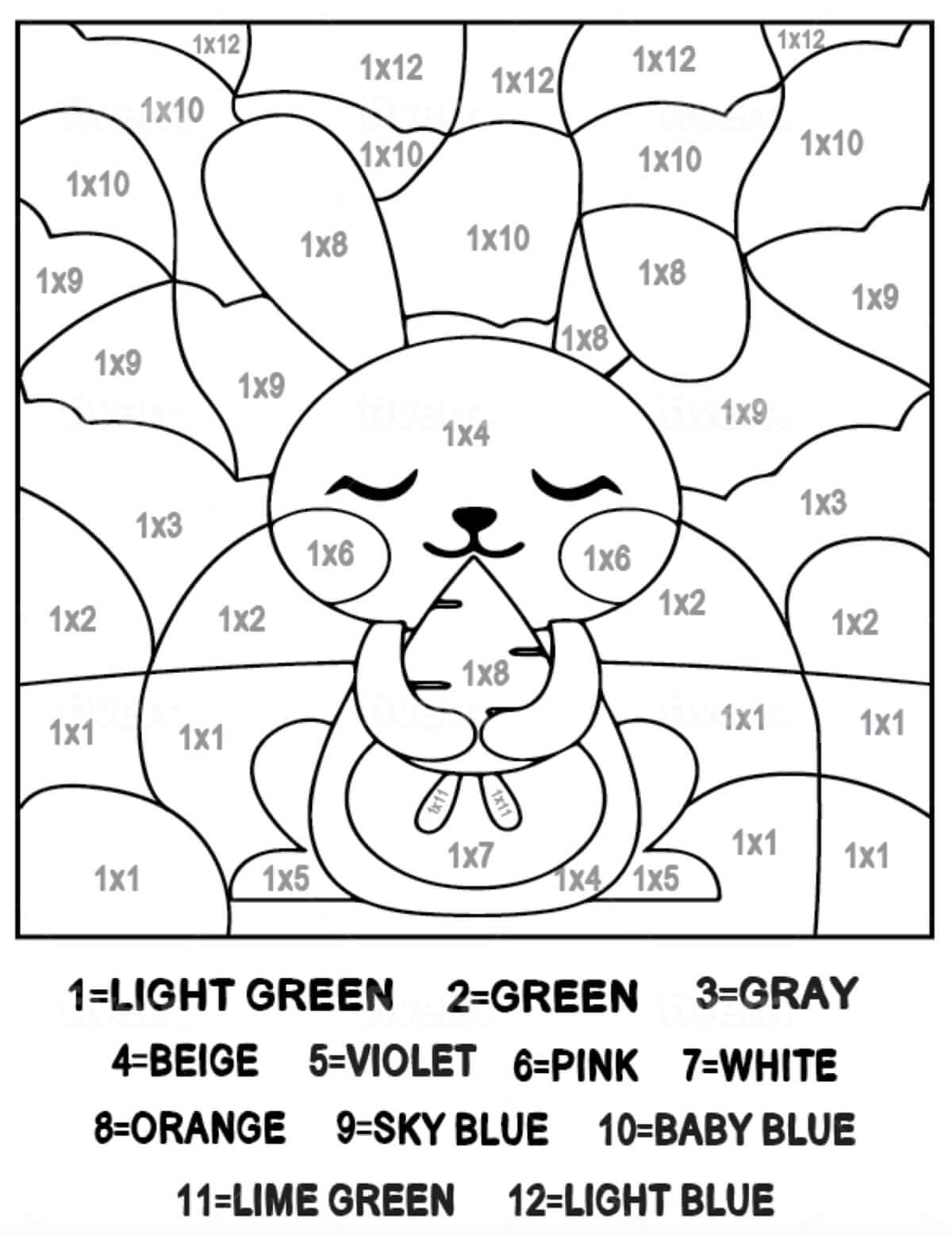 Bunny Multiplication Color By Number