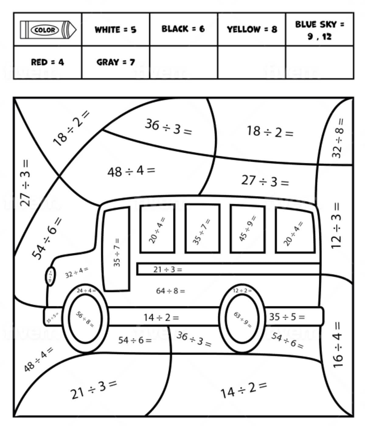 Bus Division Color By Number