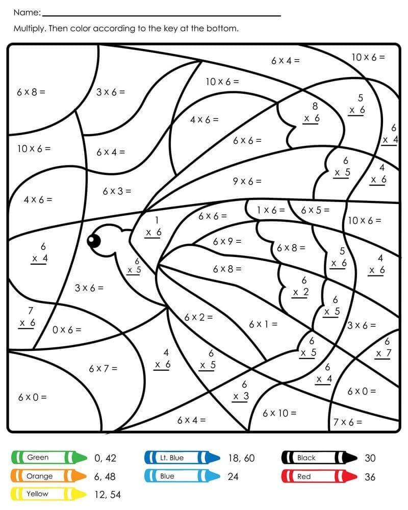 Butterfly Multiplication Color By Number