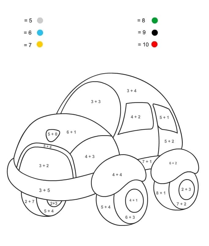 Car Addition Color By Number