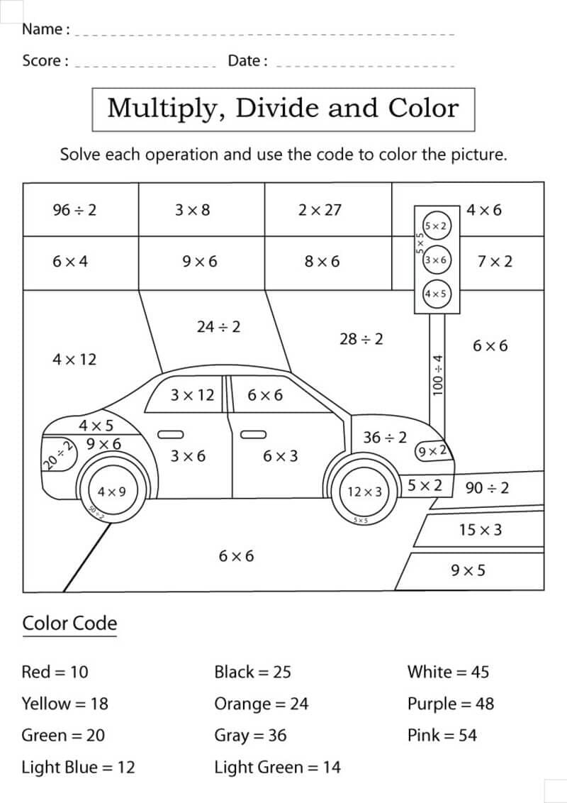 Car Division Color By Number