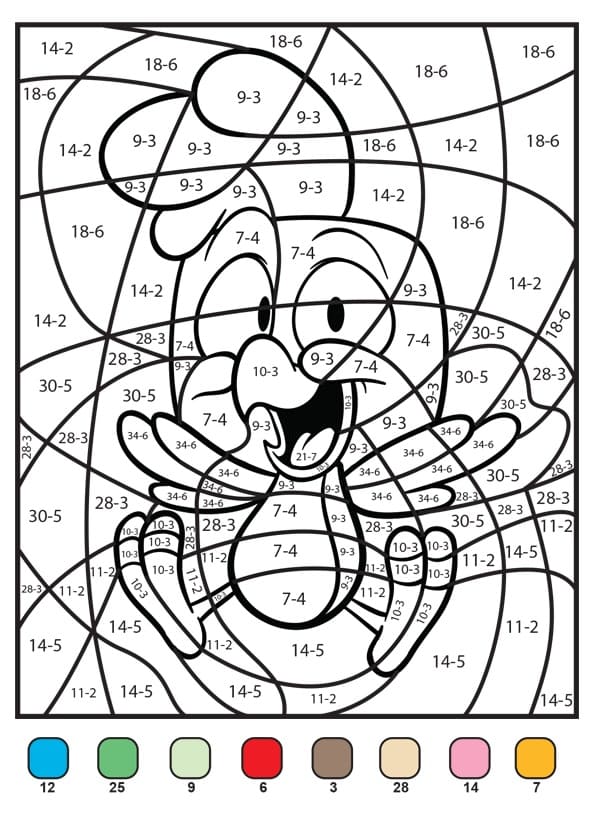 Chicken Subtraction Color By Number