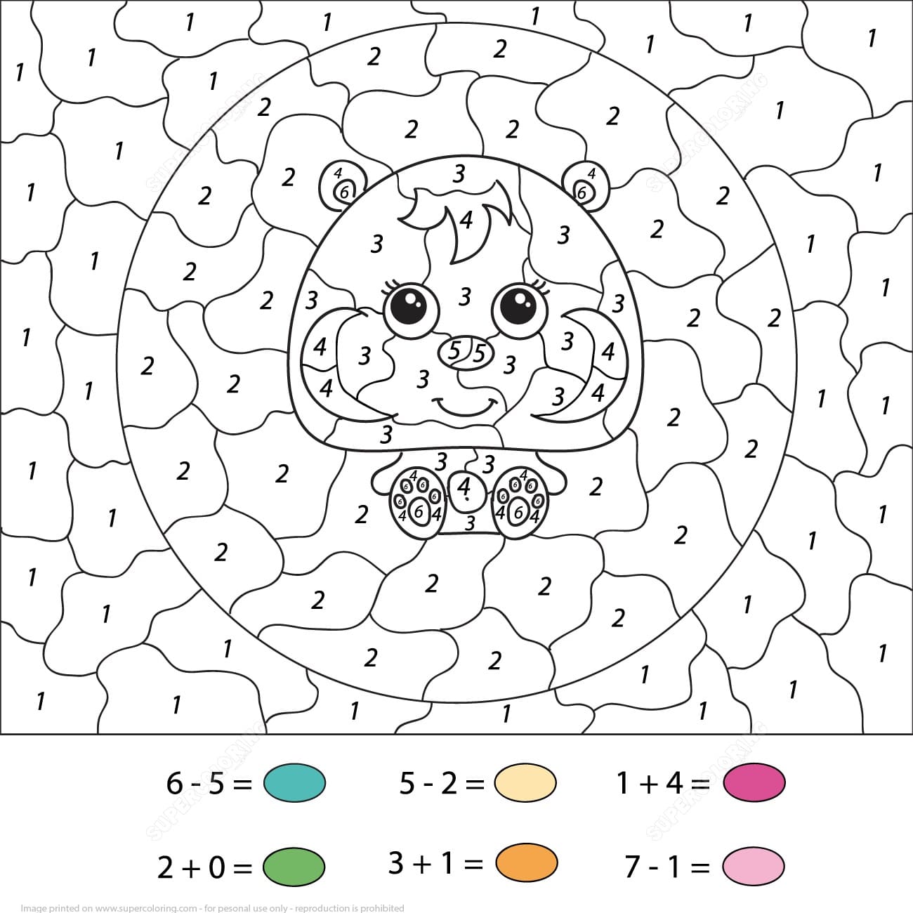 Cute Color By Number Addition