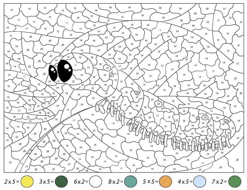 Cute Worm Multiplication Color By Number