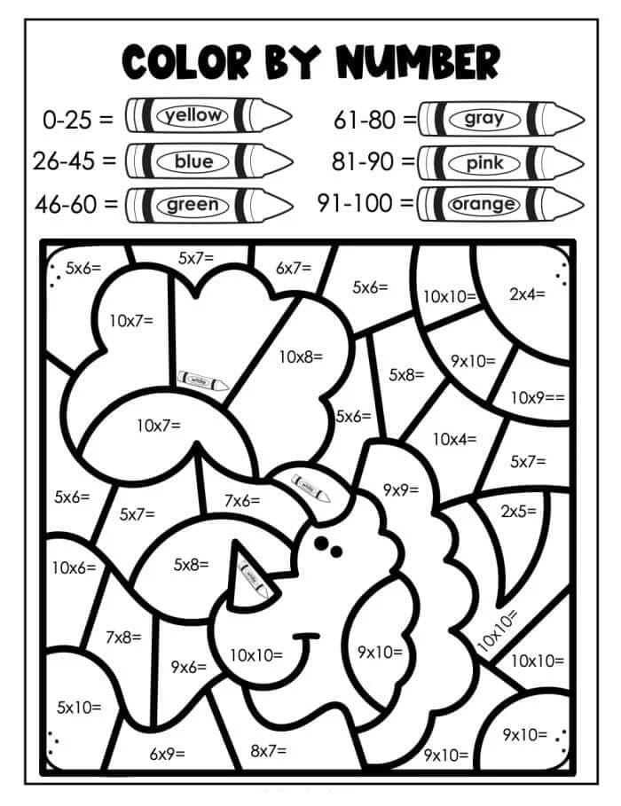 Dinosaur Multiplication Color By Number