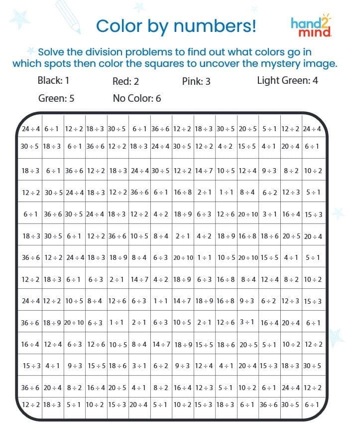 Division Color By Number For Kids