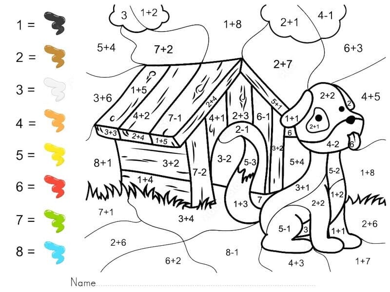 Dog Subtraction Color By Number